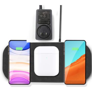 3*10W Fast Wireless Charger Station, Qi Multiple Devices Triple Wireless Charging Pad Compatiable with iPhone 13/ 12/11 Pro Max/X/XS/XS New AirPods