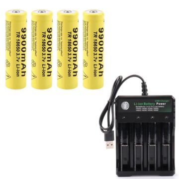4 Stück 3,7 V 9900 mAh 18650 Li-Ion-Akku und 18650 14500 16340 USB 4-Slot-Akkuladegerät
