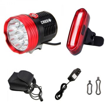 Fahrradlicht und Rücklicht Set,10000 Lumen 10T6 Fahrradlicht, 4 Modi rotes Fahrrad Rücklicht, USB wiederaufladbar