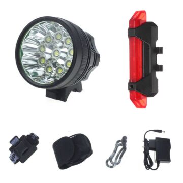 10000 Lumen Fahrradlicht- und Rücklichtset, 3 Modi LED-Fahrradvorderlicht, 5LED Fahrradrücklicht, USB wiederaufladbar