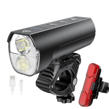 1200LM Mountainbike Frontlampe, 5000mAh regendichtes Aluminium Fahrrad Fahrradlicht, USB wiederaufladbares Fahrrad Rücklicht