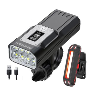 8 * XPE Fahrrad-Vorderlicht, 2000 Lumen 10000 mAh wasserdichte Aluminium-Mountainbike-Taschenlampe, wiederaufladbares USB-Rücklicht