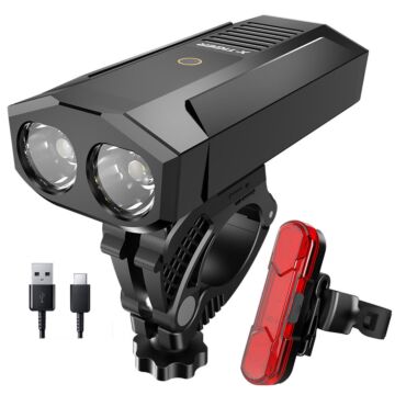2LED Fahrradlicht, 5200mAh 5 Modi Wasserdichtes Aluminium MTB Fahrradvorderlicht, USB wiederaufladbares Rücklicht