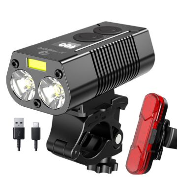 2 XML LED Fahrradlicht, 4000mAh Regenfeste Mountainbike Frontlampe, USB Lade Rücklicht