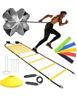 Speed Beweglichkeit Ausbildung Set, Steigern Sie die Geschwindigkeit Fitness mit 12 Sprossen Agility Leiter, 10 Kegeln, 5 latexfreien Widerstandsbändern, Tragetasche, Speed Jump Rope und Footwork Drills Ausrüstung